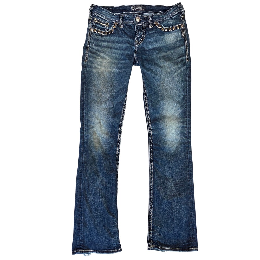 Silver Jeans Co Aiko Mid Slim Bootcut Studded Dark Wash Denim W29 L33 Western